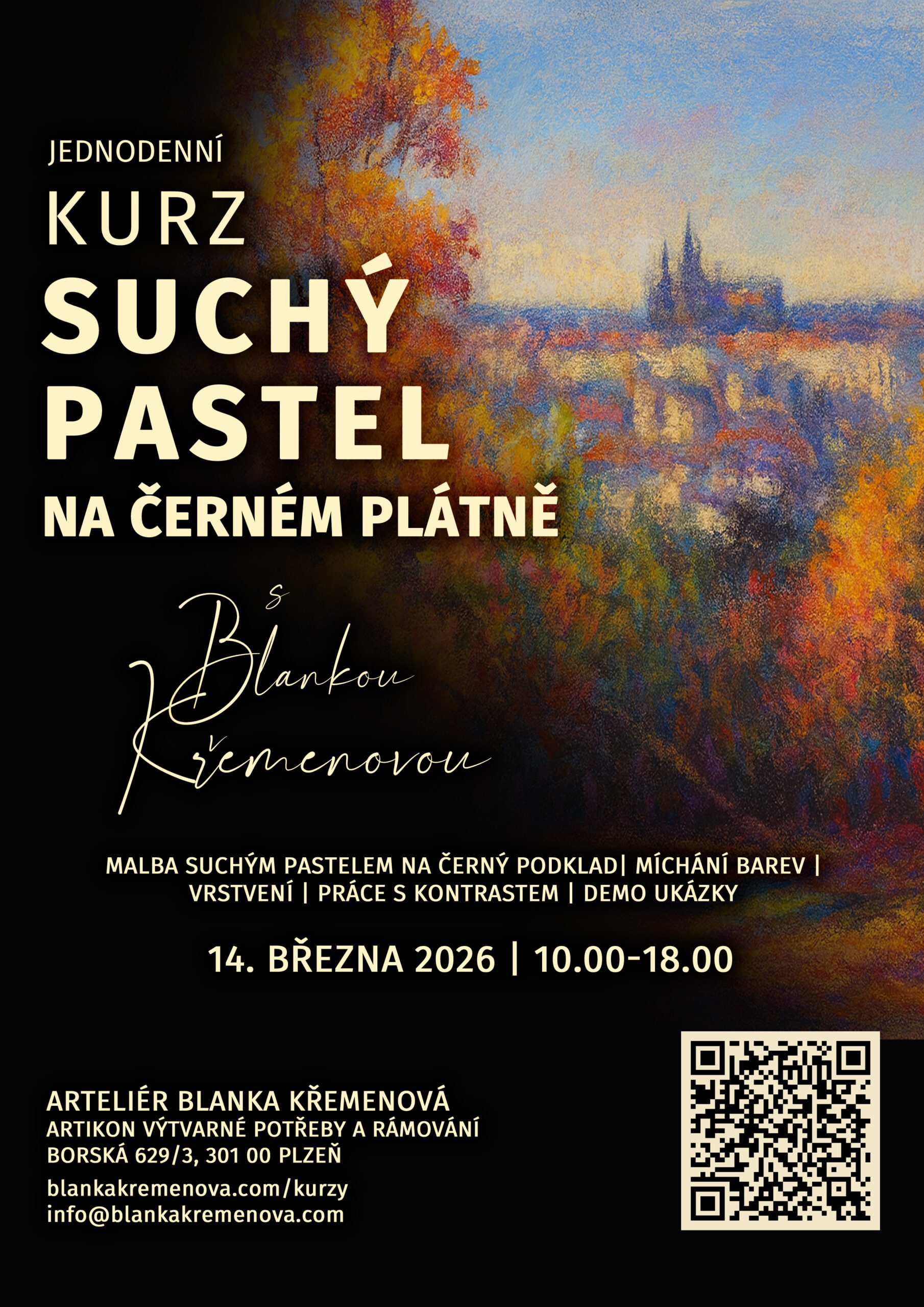 SUCHÝ PASTEL NA ČERNÉM PLÁTNĚ